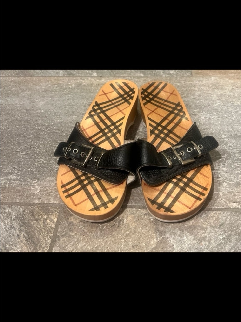 Burberry Nova Check Black Wooden Brigitte Slides